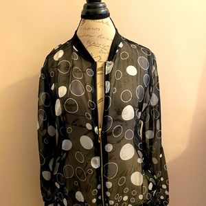 Sheer black/white polka dot bomber style jacket